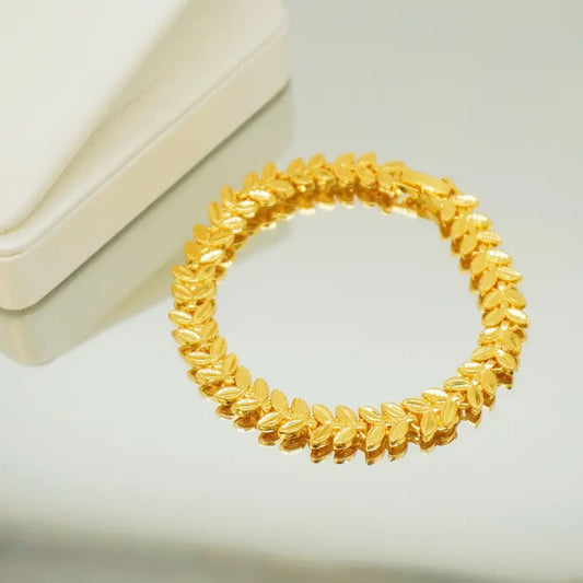 EEEM™ 24k gold plated Leaf Design Bracelet for Women, Copper, Wheat Sheaf Chain, Elegant Jewelry Accessory